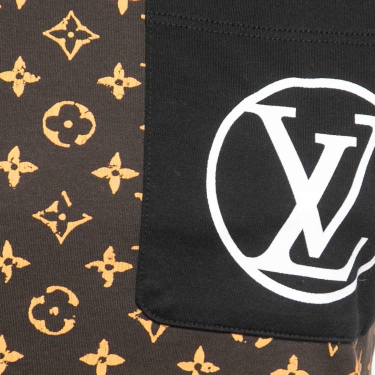 Pre Owned Louis Vuitton Black/Brown Monogram Cotton Crew Neck T-Shirt XS