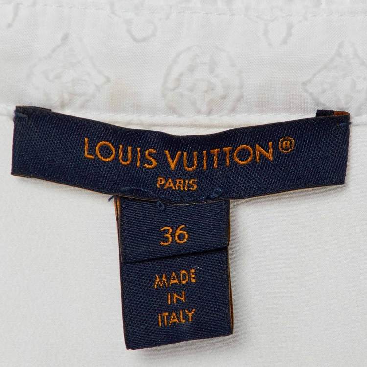 Pre Owned Louis Vuitton White Monogram Fil Coupé Lavaliere Collar Dress S