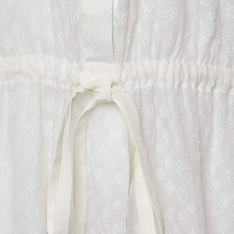 Pre Owned Louis Vuitton White Monogram Fil Coupé Lavaliere Collar Dress S