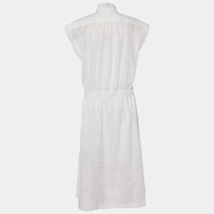 Pre Owned Louis Vuitton White Monogram Fil Coupé Lavaliere Collar Dress S