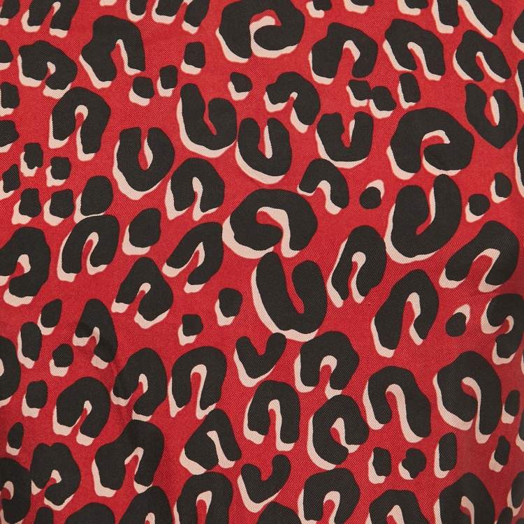 Pre Owned Louis Vuitton Red Leopard print Silk & Wool Short Sleeve Top M