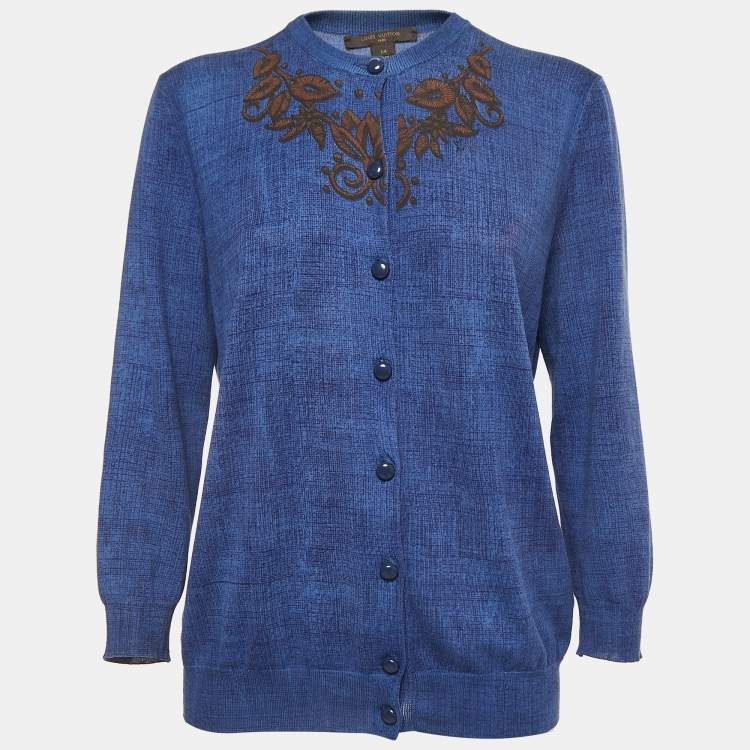Pre Owned Louis Vuitton Blue Print Cotton Buttoned Cardigan M