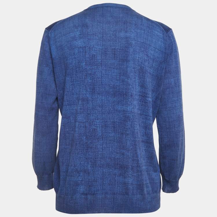 Pre Owned Louis Vuitton Blue Print Cotton Buttoned Cardigan M