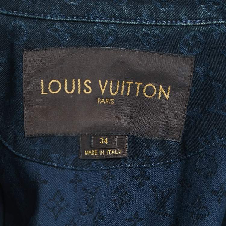 Pre Owned Louis Vuitton Navy Blue Monogram Jacquard Denim Blazer XS