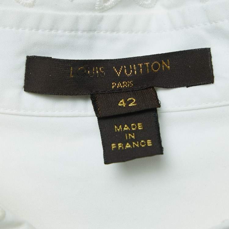 Pre Owned Louis Vuitton Off White Cotton Lace Trimmed Button Front Shirt L