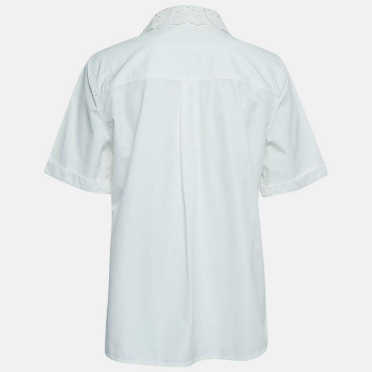 Pre Owned Louis Vuitton Off White Cotton Lace Trimmed Button Front Shirt L