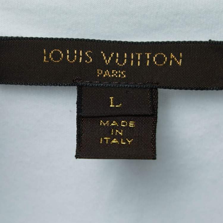 Pre Owned Louis Vuitton White Cotton Lace Applique Short Sleeve T-Shirt L