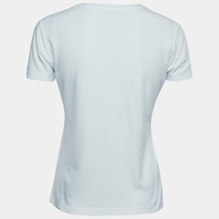 Pre Owned Louis Vuitton White Cotton Lace Applique Short Sleeve T-Shirt L