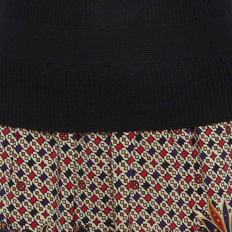 Pre Owned Louis Vuitton Black Wool & Print Silk Sleeveless Mini Dress XS