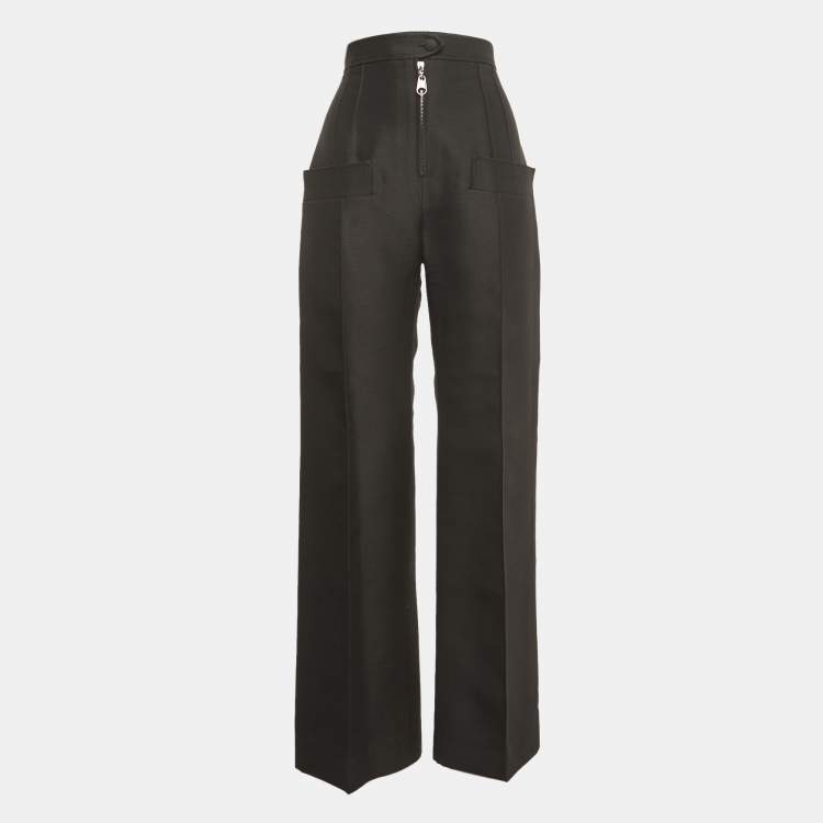 Pre Owned Louis Vuitton Black Wool Blend Wide Leg Trousers M