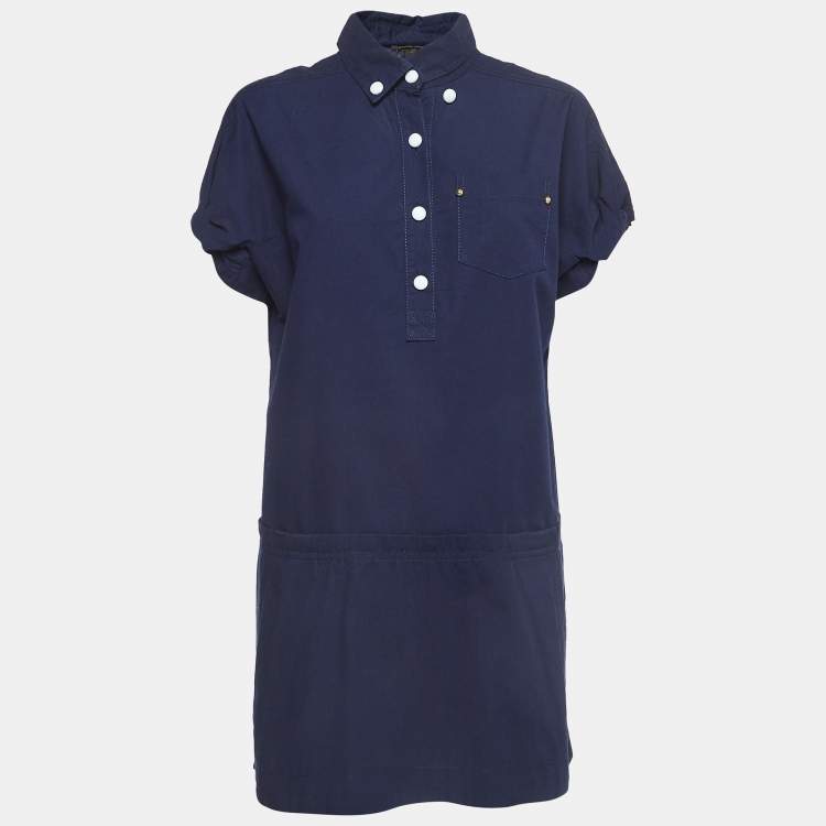 Louis Vuitton Navy Blue Cotton Mini Shirt Dress M TLC