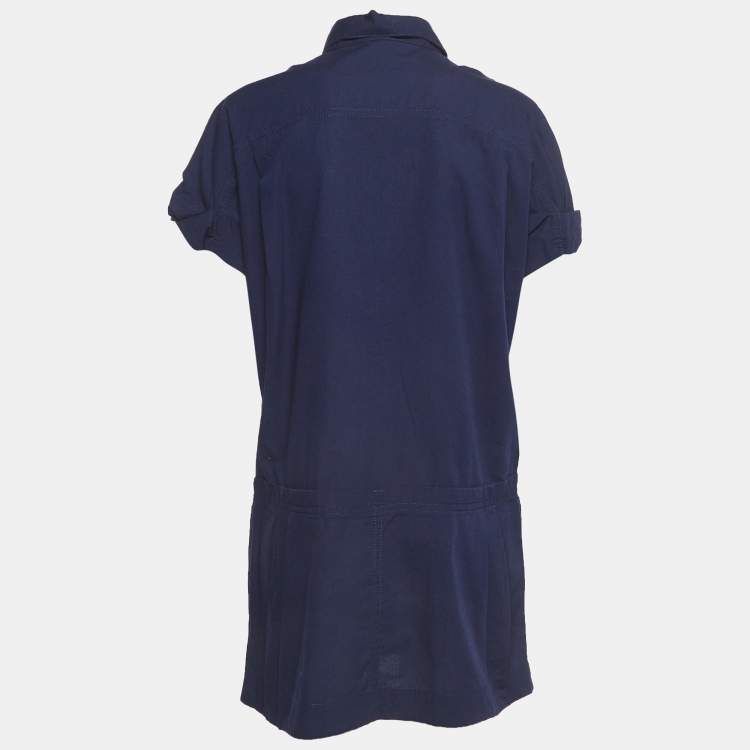 Pre Owned Louis Vuitton Navy Blue Cotton Mini Shirt Dress M