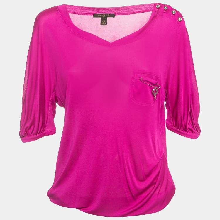 Pre Owned Louis Vuitton Pink Jersey Elasticated Hem Top L