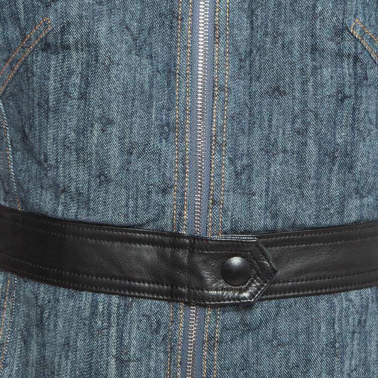 Pre Owned Louis Vuitton Blue Monogram Denim Zip Front Sleeveless Mini Dress L
