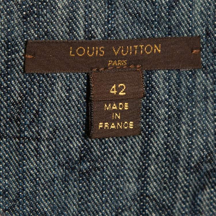 Pre Owned Louis Vuitton Blue Monogram Denim Zip Front Sleeveless Mini Dress L