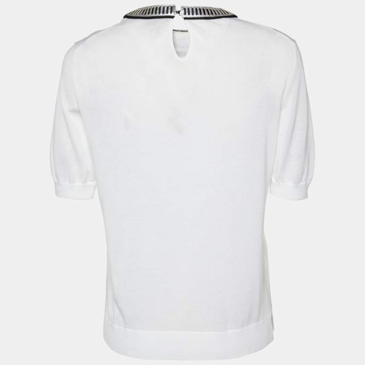 Pre Owned Louis Vuitton White Cotton Knit Neck Trim Detail T-Shirt M