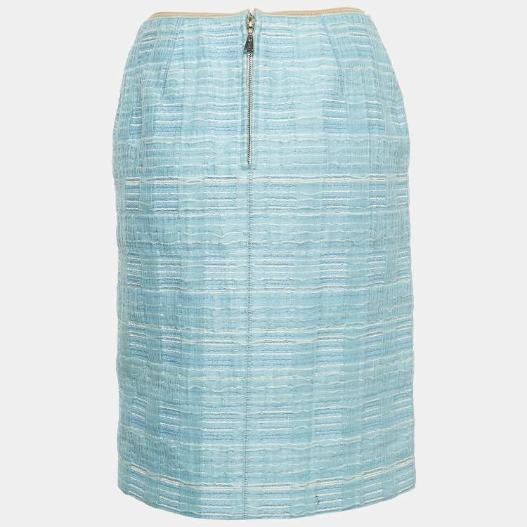 Pre Owned Louis Vuitton Light Blue Tweed Knee-Length Skirt M