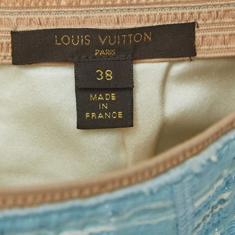 Pre Owned Louis Vuitton Light Blue Tweed Knee-Length Skirt M