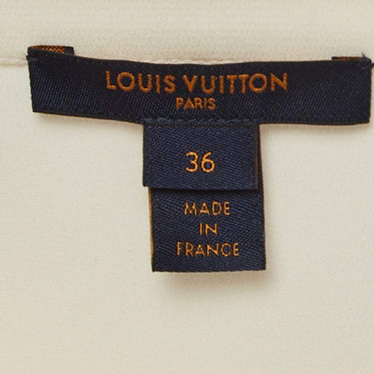 Pre Owned Louis Vuitton Ivory White Silk Ruffled Tie Neck Blouse S