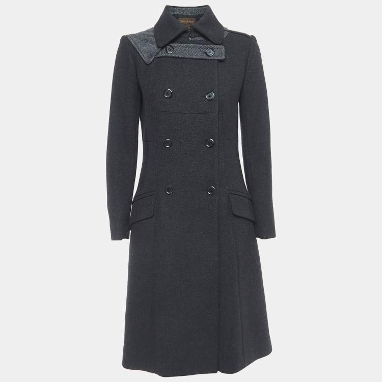 Pre Owned Louis Vuitton Vintage Charcoal Grey Wool Double-Breasted Coat S