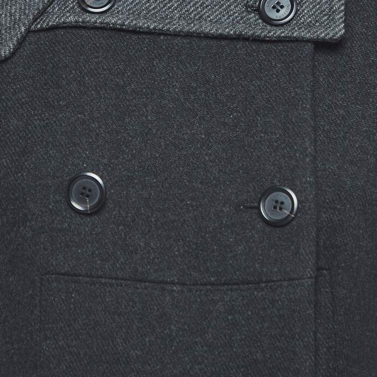 Pre Owned Louis Vuitton Vintage Charcoal Grey Wool Double-Breasted Coat S
