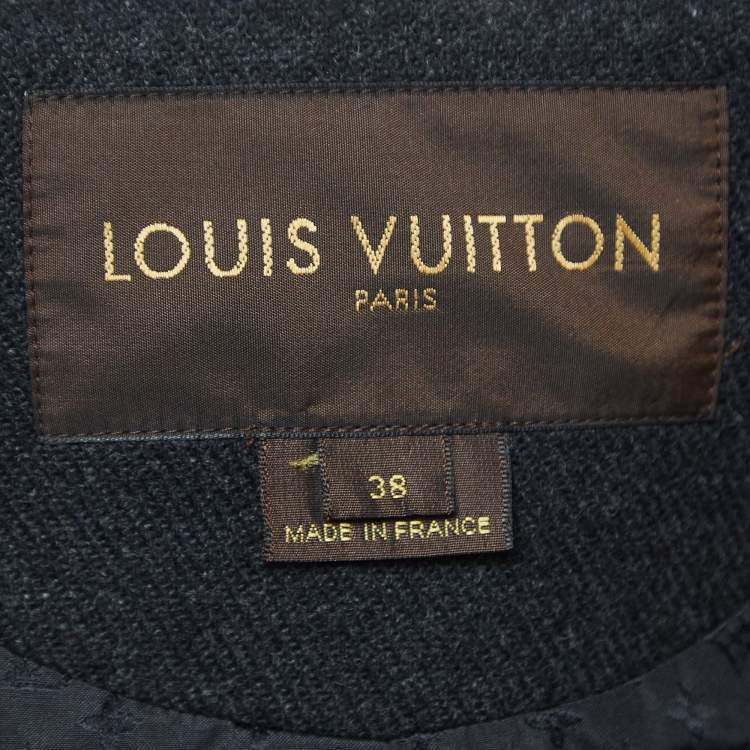 Pre Owned Louis Vuitton Vintage Charcoal Grey Wool Double-Breasted Coat S