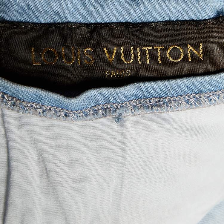 مملوكة مسبقًا Louis Vuitton Light Blue Denim Logo Stitch Detail Slim Fit Jeans L Waist 32"