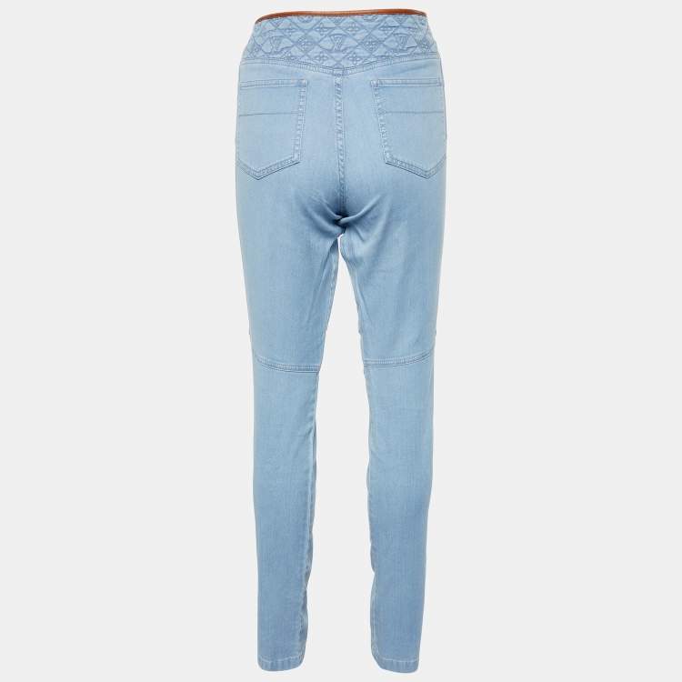 مملوكة مسبقًا Louis Vuitton Light Blue Denim Logo Stitch Detail Slim Fit Jeans L Waist 32"
