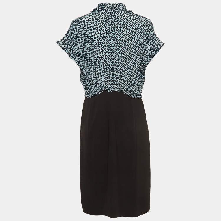 Pre Owned Louis Vuitton Black/Blue Printed Silk Midi Dress L