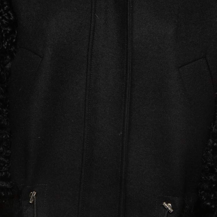 Pre Owned Louis Vuitton Black Cashmere/Fur Trimmed Oversized Parka Jacket M