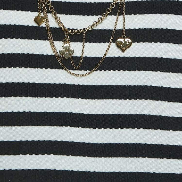 Pre Owned Louis Vuitton Black/White Stripe Cotton Detachable Chain Detail Top XL