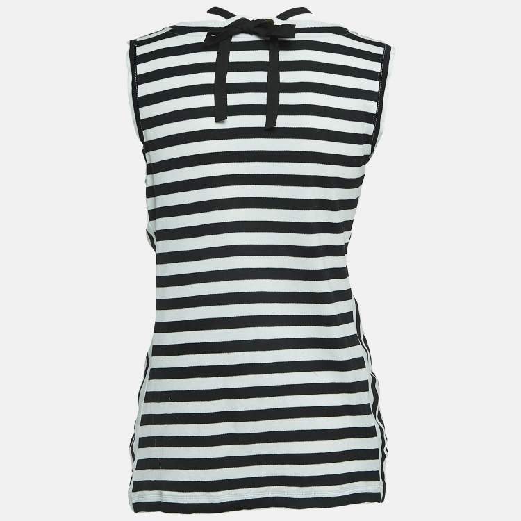 Pre Owned Louis Vuitton Black/White Stripe Cotton Detachable Chain Detail Top XL