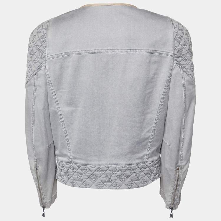 Pre Owned Louis Vuitton Grey Cotton Monogram Quilted Button Front Jacket L