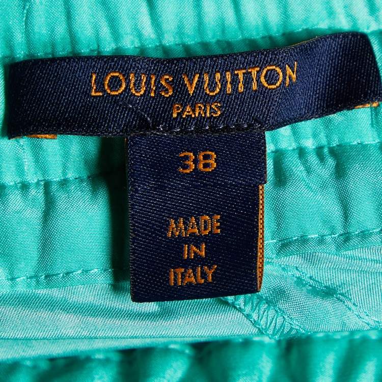 Pre Owned Louis Vuitton Green Monogram Silk Drawstring Waist Trousers M