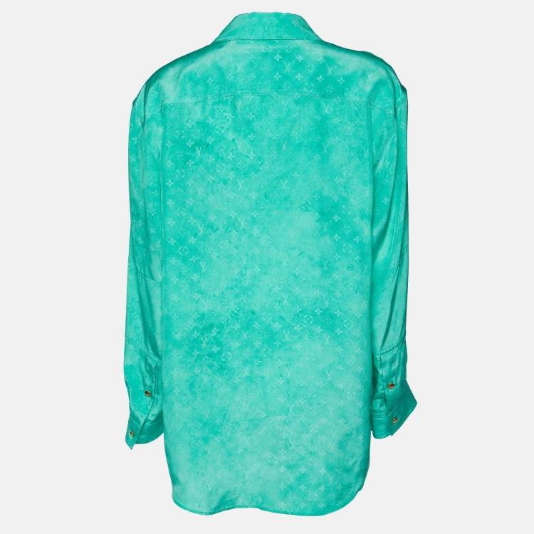 Pre Owned Louis Vuitton Green Monogram Print Silk Button Front Shirt M