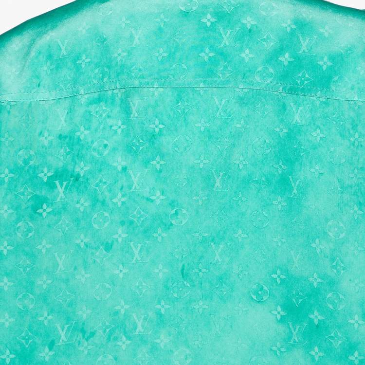 Pre Owned Louis Vuitton Green Monogram Print Silk Button Front Shirt M