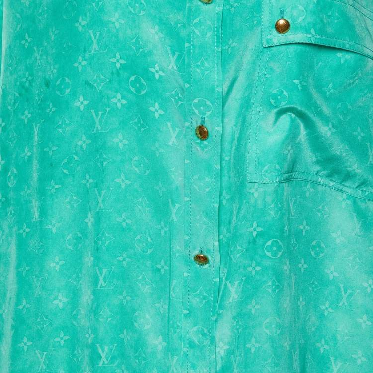 Pre Owned Louis Vuitton Green Monogram Print Silk Button Front Shirt M