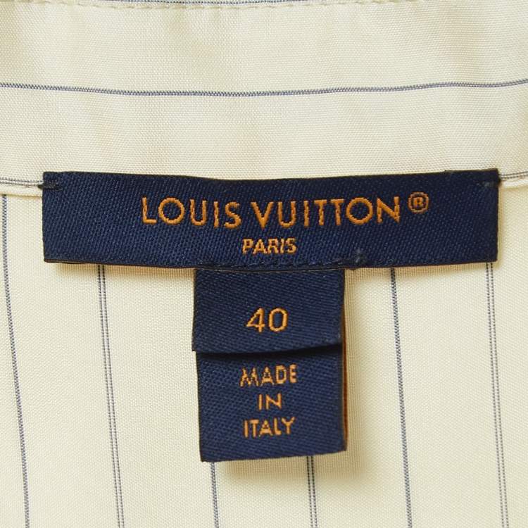 مملوكة مسبقًا Louis Vuitton Beige Pinstripe Silk Dipped Hem Zip-Up Shirt L