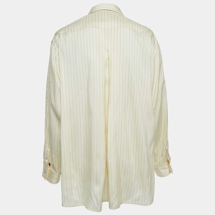 مملوكة مسبقًا Louis Vuitton Beige Pinstripe Silk Dipped Hem Zip-Up Shirt L