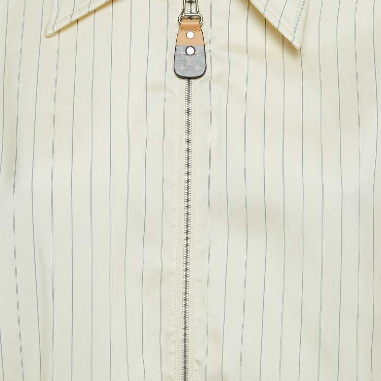 مملوكة مسبقًا Louis Vuitton Beige Pinstripe Silk Dipped Hem Zip-Up Shirt L