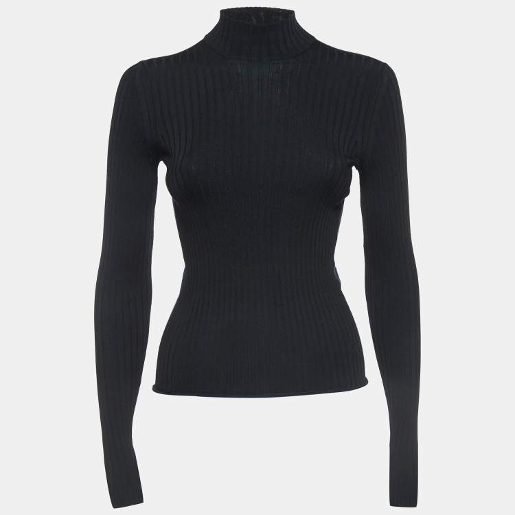 Pre Owned Louis Vuitton Black Logo Patterned Knit Turtle Neck Top XS