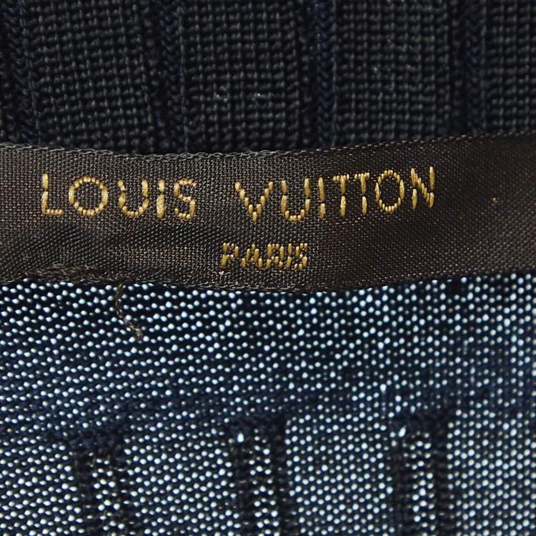 Pre Owned Louis Vuitton Black Logo Patterned Knit Turtle Neck Top XS