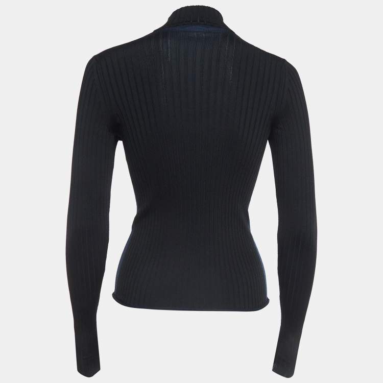 Pre Owned Louis Vuitton Black Logo Patterned Knit Turtle Neck Top XS