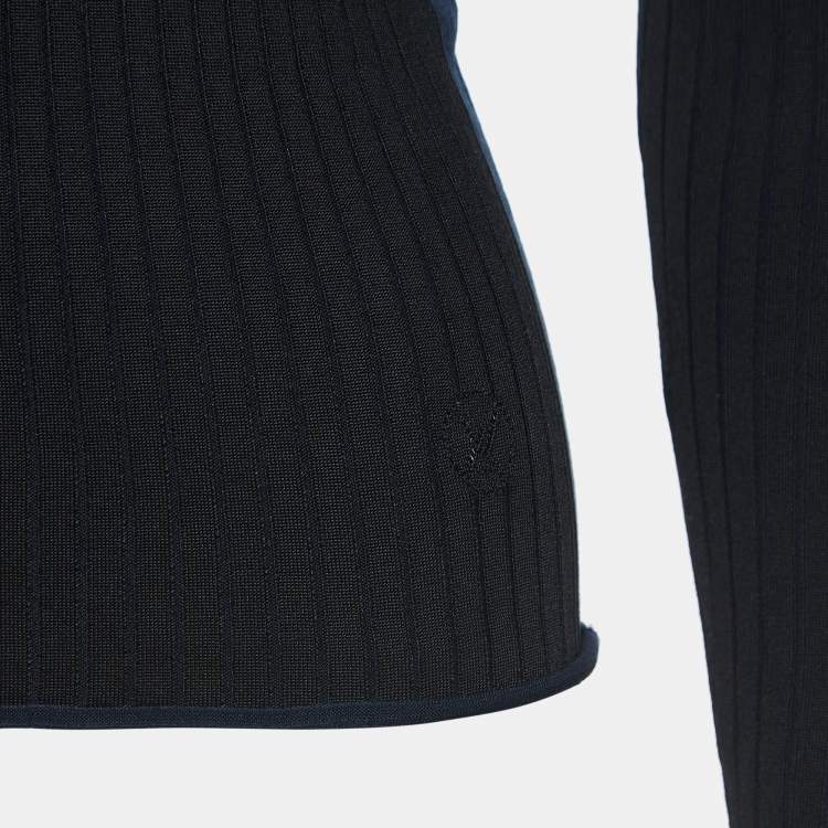 Pre Owned Louis Vuitton Black Logo Patterned Knit Turtle Neck Top XS