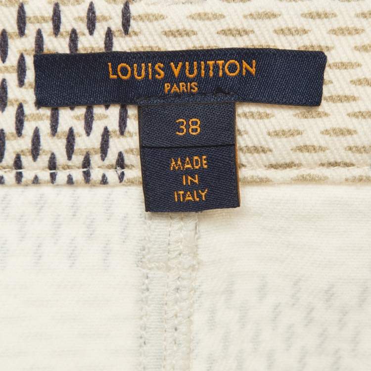 Pre Owned Louis Vuitton Cream Damier Azur Print Denim Mini Skirt M
