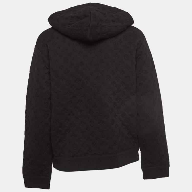 Pre Owned Louis Vuitton Black Embossed Monogram Cotton Knit Zip Front Hooded Jacket M