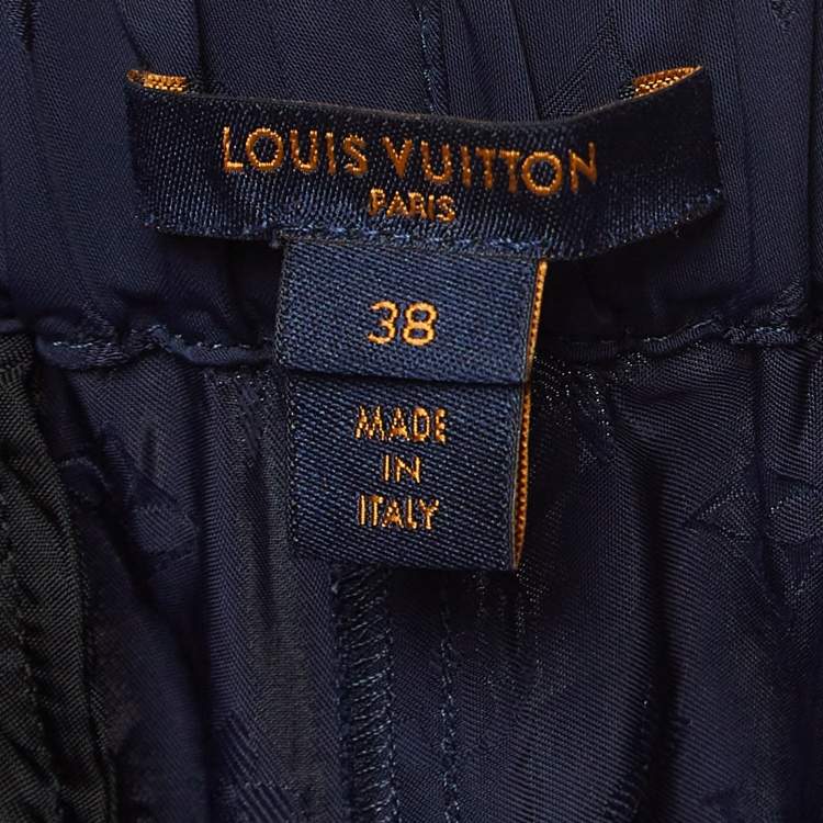 Pre Owned Louis Vuitton Navy Blue LV Monogram Jacquard Zipper Detail Joggers M