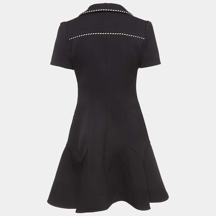 Pre Owned Louis Vuitton Black Wool Blend Lace-Up Neck Skater Dress M