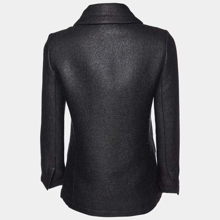 Pre Owned Louis Vuitton Black Lurex Wool Pea Coat M