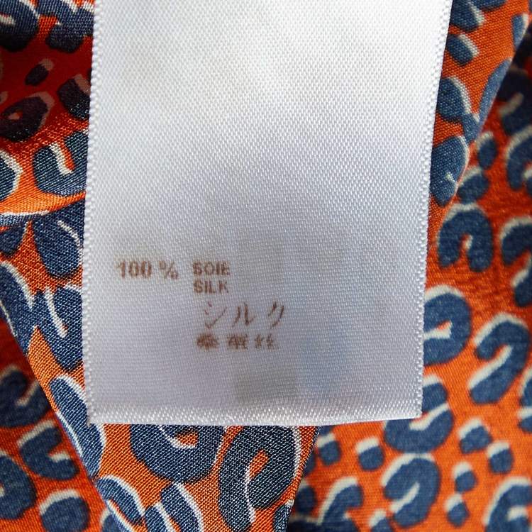 Pre Owned Louis Vuitton Orange Leopard Print Silk Elasticized Waist Mini Dress M